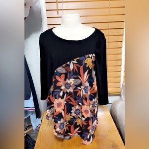 Kate & Mallory Black Floral Blouse XL
